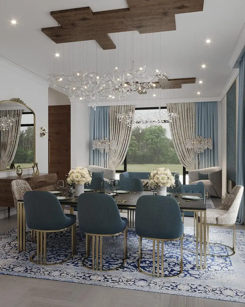 Open living and dining space in a custom home