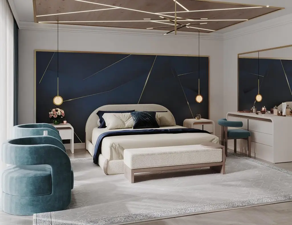 Master bedroom in calm blue tones