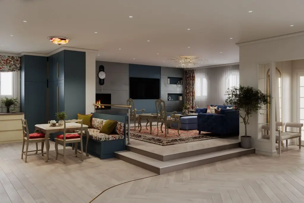 The same bungalow interior after an open-concept renovation