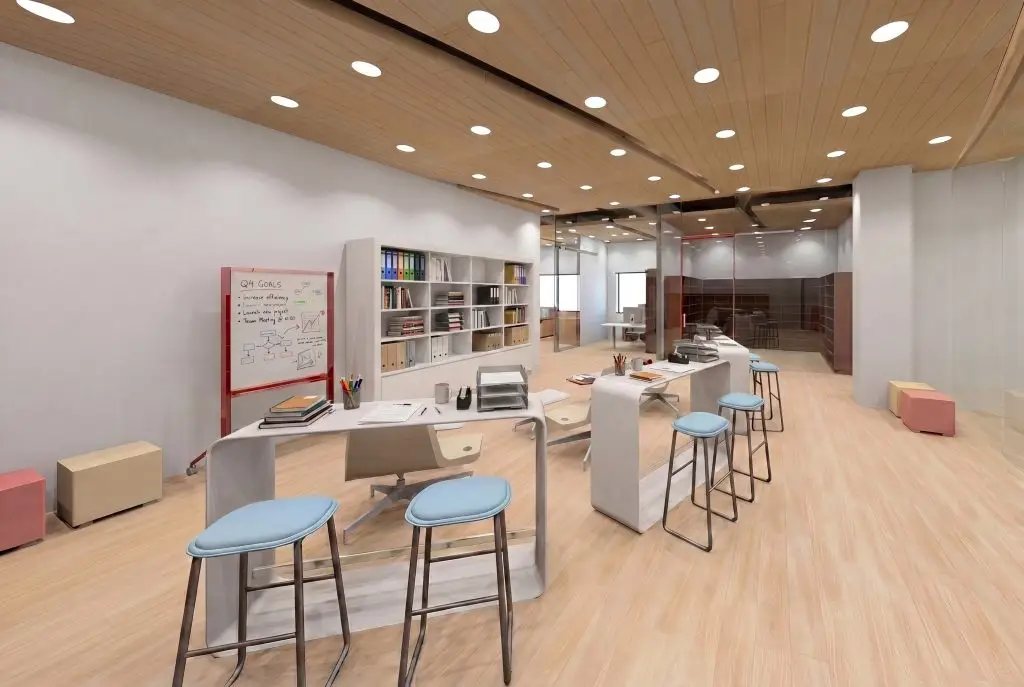 Casual flexible meeting area from a commercial interior design project in a Toronto office